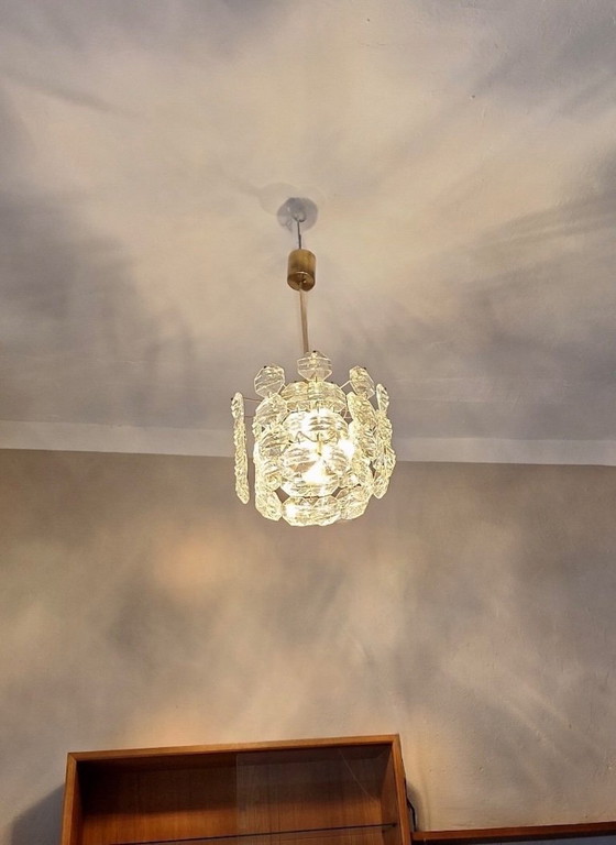 Image 1 of Lampadario Kinkeldey a 3 livelli in ottone e vetro sfaccettato, anni '60