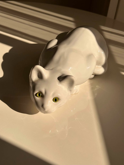 Vintage Italian Lying Cat Figurine 80s