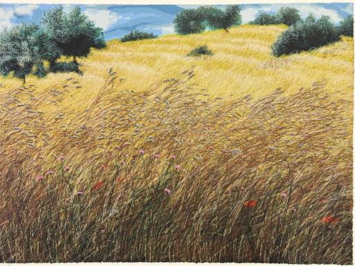 Quadro Serigrafia Franco Azzinari, all’ombra degli ulivi 60x80cm, arte moderna
