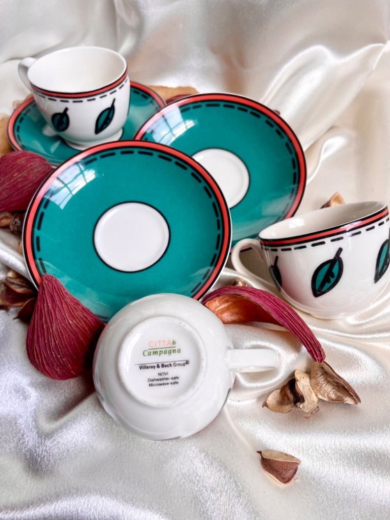 Image 1 of Villeroy Boch Service à café - Città & Campagna - 3 tasses + soucoupes - années 90