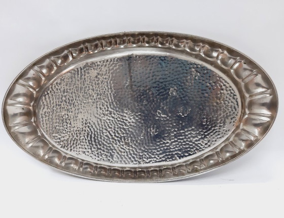 Image 1 of Vassoio ovale vintage in latta argentata 45x25 cm
