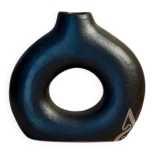 Mini textured matte black artisanal vase Tafoukt