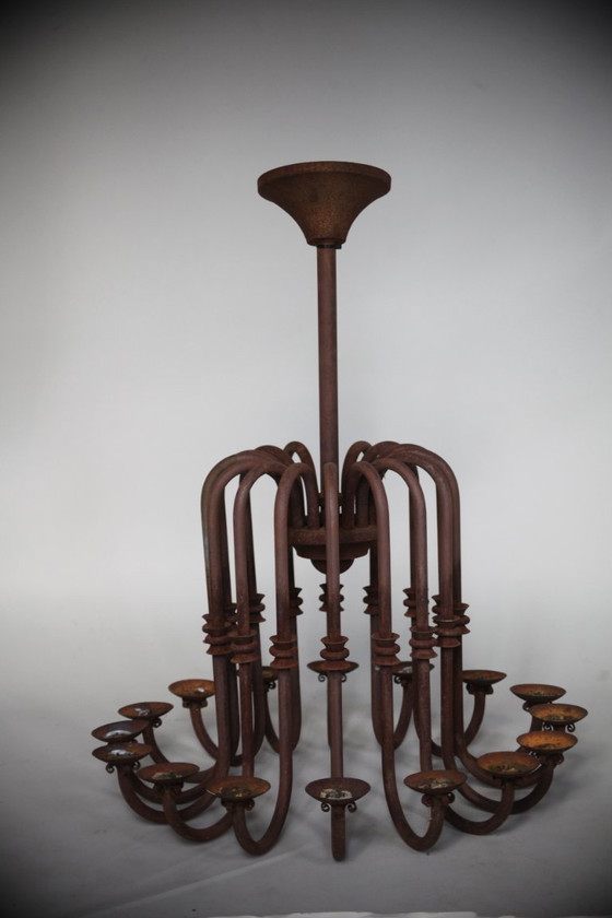 Image 1 of Monumental Antique 16-Arm Candle Chandelier