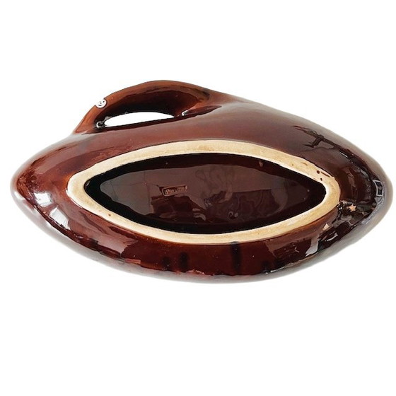 Image 1 of Vintage mid-century Vallauris keramiek fruitschaal oranje bruin 1960's