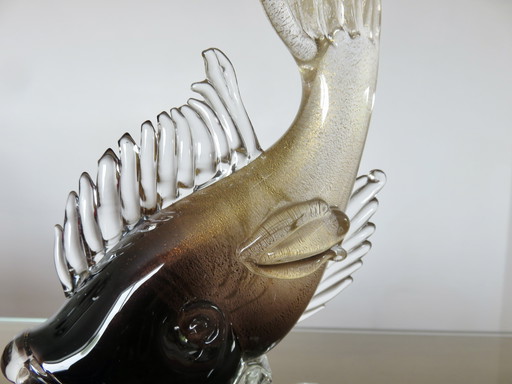 Gepolijste Flavio Murano vis sculptuur, goud ingelegd, jaren 1960