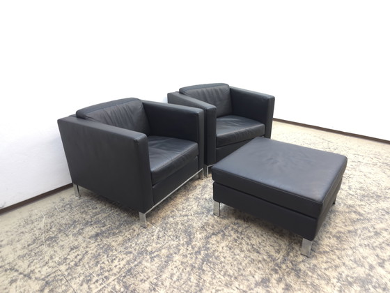 Image 1 of Walter Knoll Foster 500 fauteuilset van 8, zwarte designfauteuils, leren stoelen
