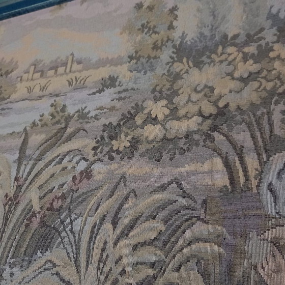 Image 1 of Hand-woven tapestry in a modernist metal frame