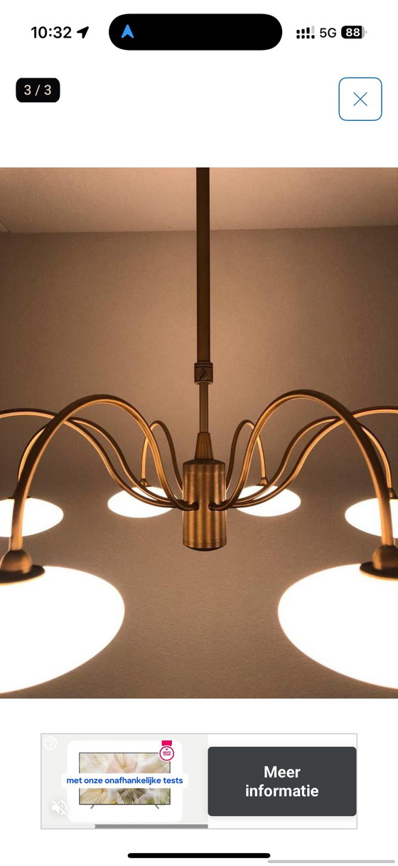 Image 1 of Space Age / Mid-Century Modern pendant lamp brass and opal glass