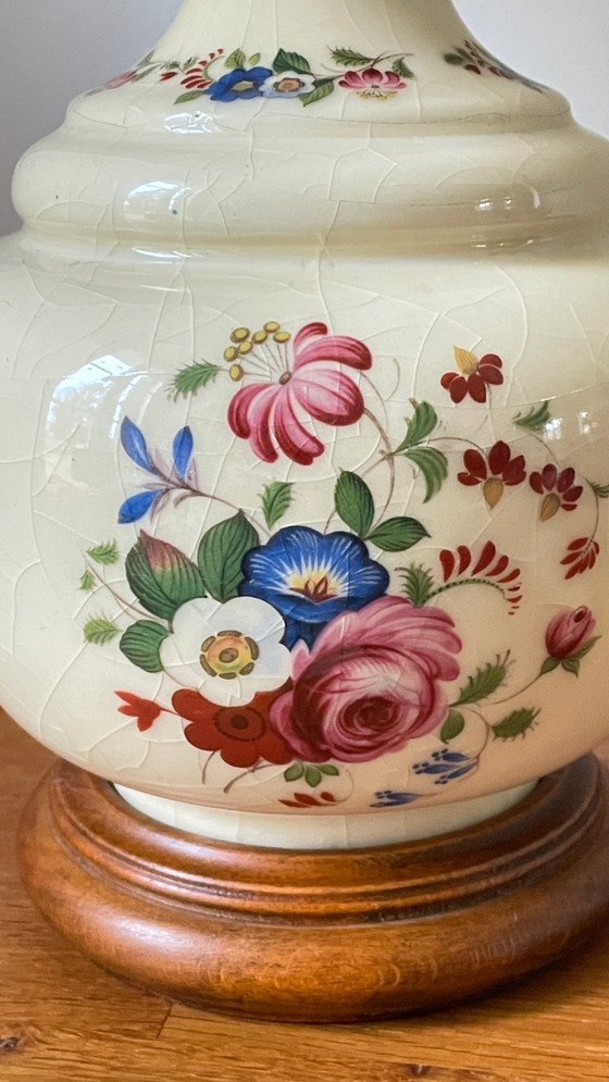 Image 1 of Vintage Ceramic Lamp with Wooden Base