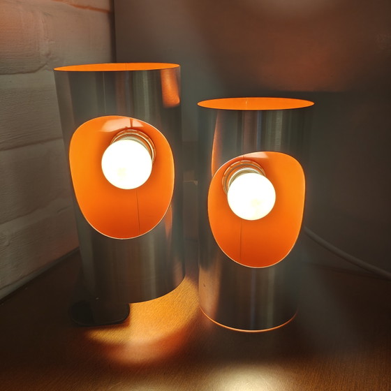 Vintage OXAR Space Age Dubbele Wandlamp – Inox & Oranje – Jaren 70 – Wandlampen, Chrome (photo 13 of 14)