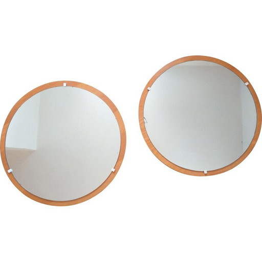 Paire de miroirs muraux ronds en teck, Danemark 1960