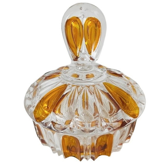 Image 1 of Artdeco stijl poederdoos persglas amber transparant 1950's