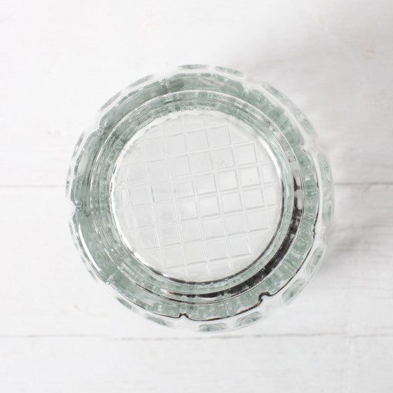 Image 1 of Mid-century Vintage Solid Heavy Clear Hand Pressed Glass Flower Vase / Fidenza / Italy / 1960s