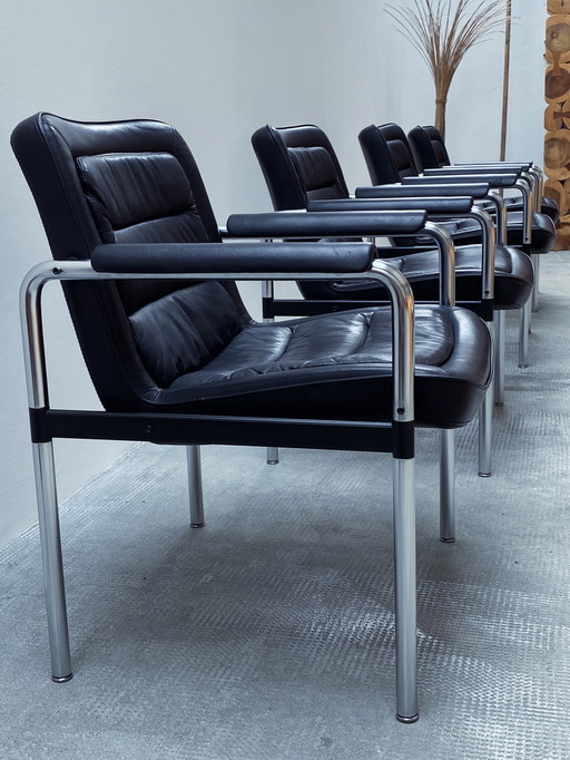 4X Jorgen Kastholm For Kusch & Co. Conference Chairs Armchair Leather Black Chrome 1970Er