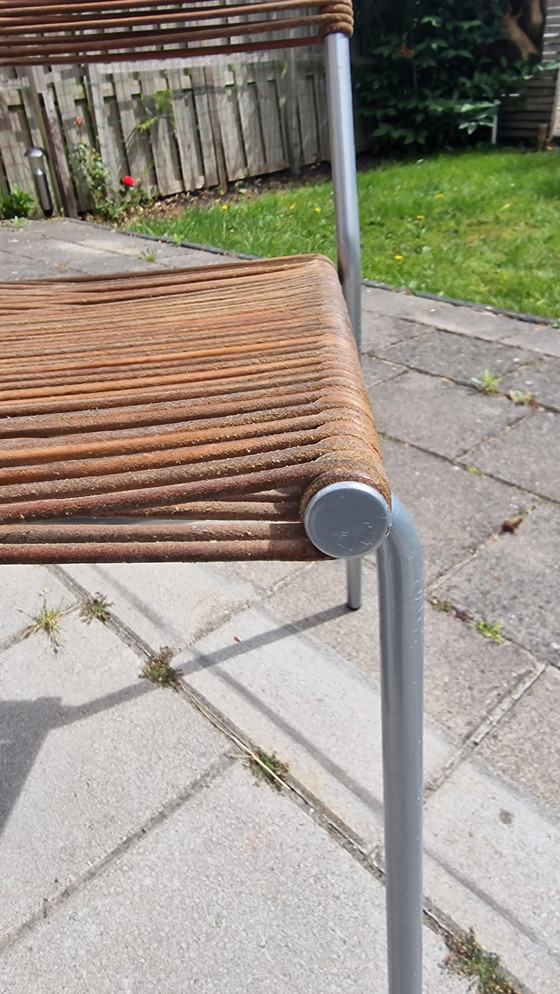 Image 1 of 3 sedie da pranzo di Tito Agnoli per Bonacina Italia Struttura in acciaio inossidabile Seduta e schienale in pelle marrone scuro