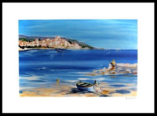 Anne Marie Briante: "Le pêcheur."  Color lithograph, hand-signed and numbered.