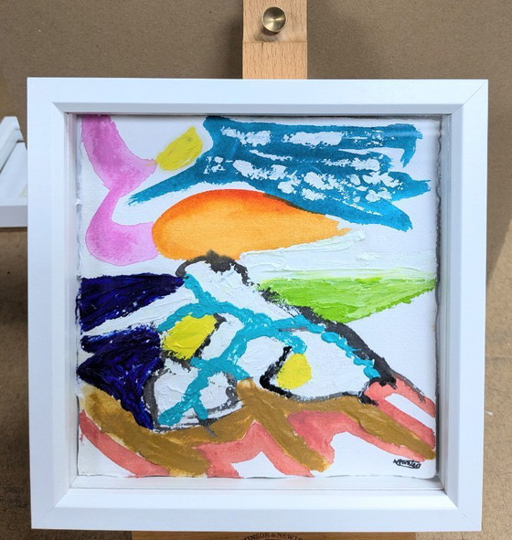 Image 1 of ABSTRACT SEASCAPE SUNSET NIGEL WATERS ORIGINAL PAINTING SIGNED FRAMED ARTWORK