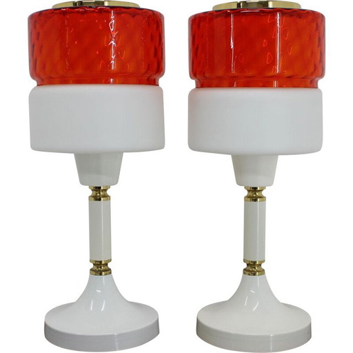 Par de lámparas de mesa vintage de cristal y latón, checas, años 60