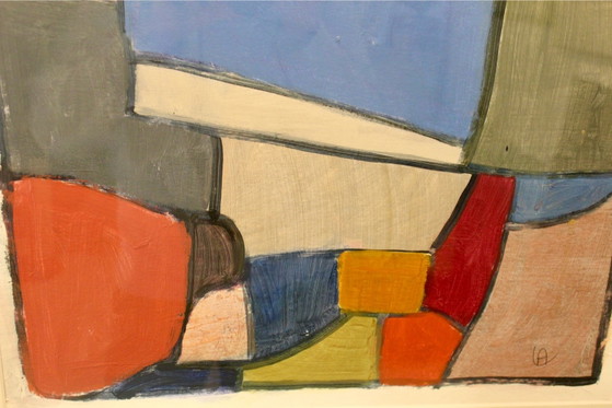 Anneke Umbgrove, ‘Composition Landscape’, Acrílico sobre papel, Firmado, Pinturas y dibujos, Vidrio, Azul (foto 7 de 9)