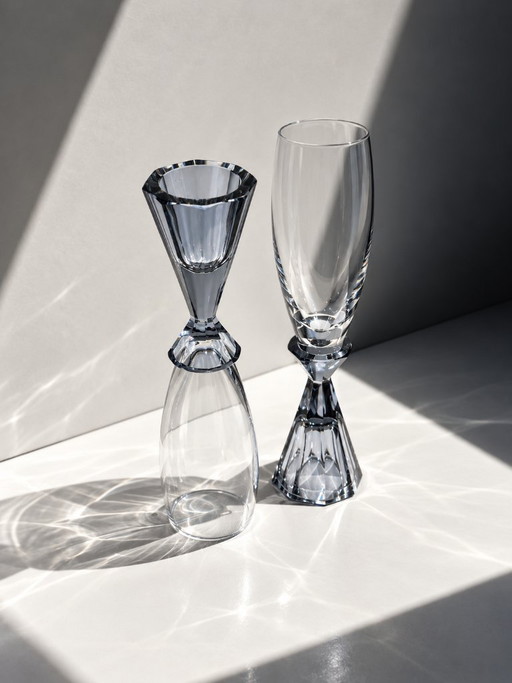 10 Vintage Kristallen Champagneglazen met Paarse Steel, Art Deco Revival, Italië jaren 80 – glazen karaffen (photo 2 of 8)