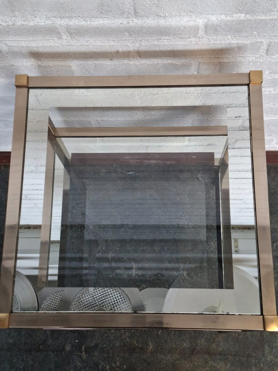 Image 1 of Hollywood Regency Brass Two-Tier Mirrored Side Table