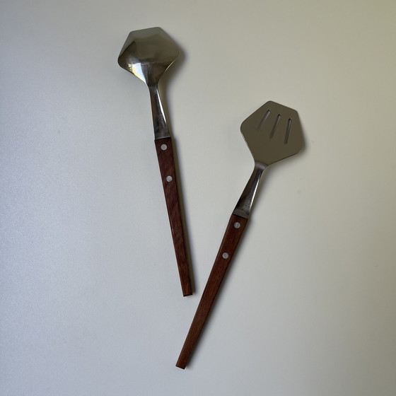 Image 1 of Set à salade scandinave vintage, saladier et couverts en teck, Suède, années 60