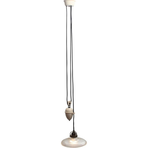 Vintage pendant lamp with porcelain clock by Halophane, France 1920