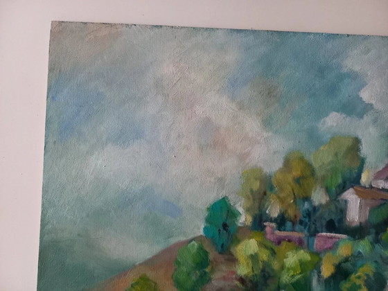 Image 1 of CARLES COMPTE | Hügellandschaft mit Kapelle | ORIGINAL Ölgemälde auf Holzplatte
