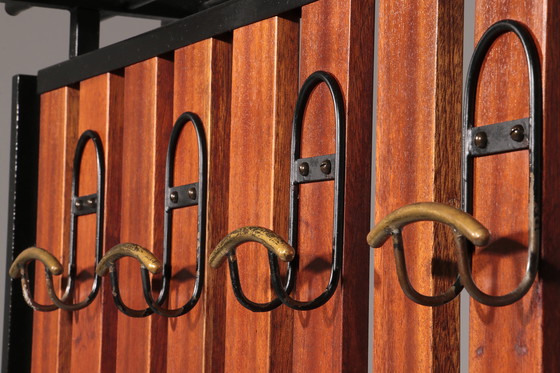 Image 1 of Italian Vintage Elegance – Brass and Teak Wall Clothes Hanger from the 1950s-1960s