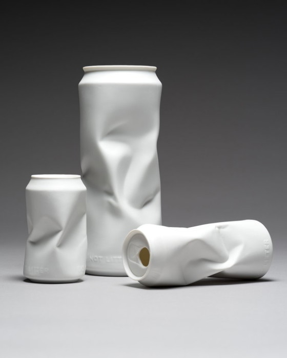 Image 1 of "Do Not Litter" Rosenthal Studio-Line Tin Can Vase TRIO 20cm 14cm 10cm Coca-Cola