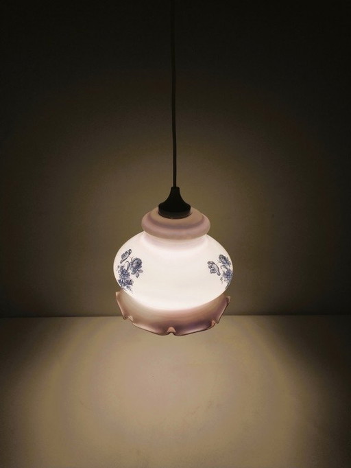 Lampe pendante vintage en verre opalin