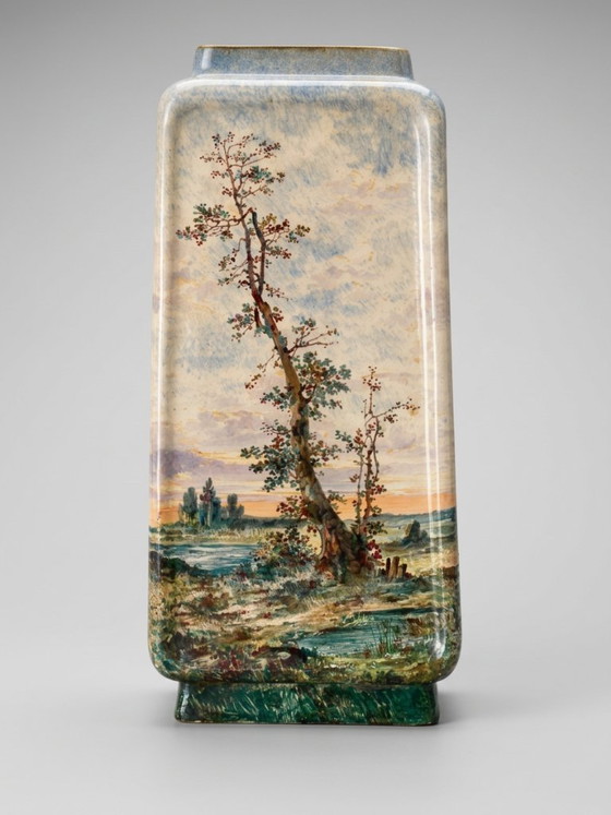 Large Ceramic Landscape Vase – Attributed to Montigny-Sur-Loing – 36 Cm – Glass art (photo 4 of 12)