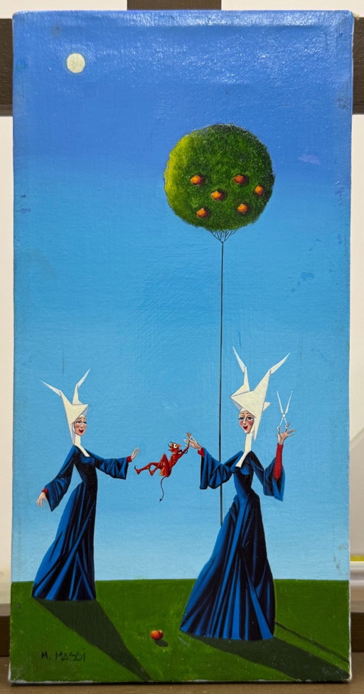 Ölgemälde auf Leinwand, M. Massi 20×40 cm Großwildjagd, moderne Kunst, figurativ