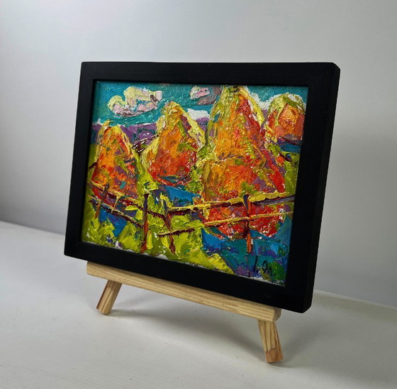 Image 1 of Original Oil Painting Summer Day Landscape Moments of happiness under the blue sky
