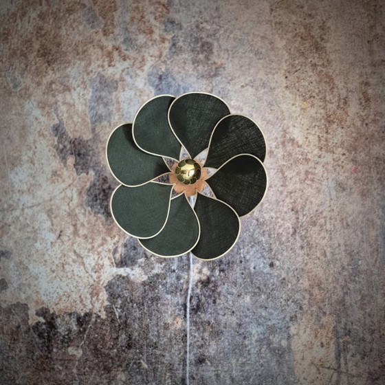 Image 1 of Flower wall lamp, Nymphéa model, 8 petals in rattan and fabric (customizable shade)