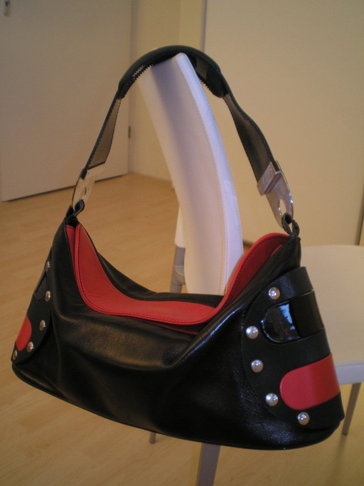 Zwart-rood leren design handtas (Donini)