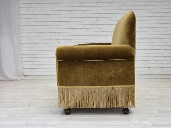 Image 1 of 1950s, 2 seater sofa/daybed, light green furniture velour, ash wood legs.