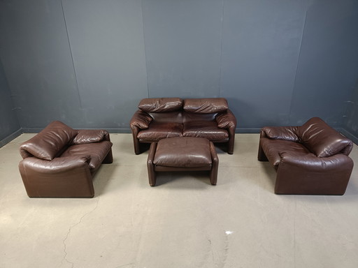 Vintage lederen Maralunga bankstel door Vico Magistretti voor Cassina, 1973