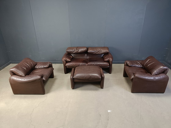 Image 1 of Vintage lederen Maralunga bankstel door Vico Magistretti voor Cassina, 1973