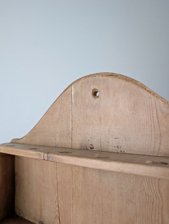 Image 1 of Hand-Carved Folk Art Pine Cutlery Rack with Drawer, 1950s