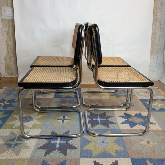 Image 1 of Open image in full screen Set of 4 vintage Cesca B32 black chairs by Marcel Breuer, Italy Open image in full screen L