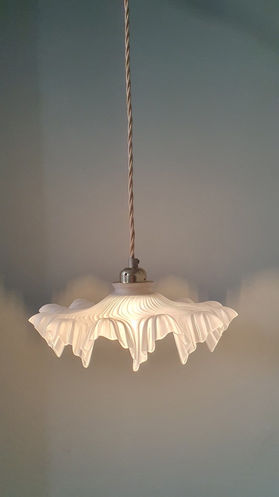 Image 1 of Vintage French Frosted Glass Pendant Lamp in Clichy Style