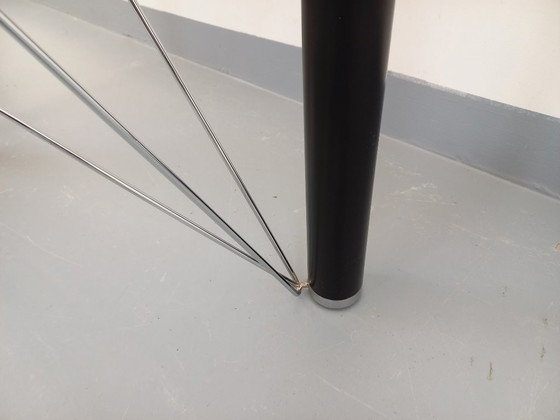Image 1 of Vintage round dining table in smoked glass, black metal and chrome metal from the 80s