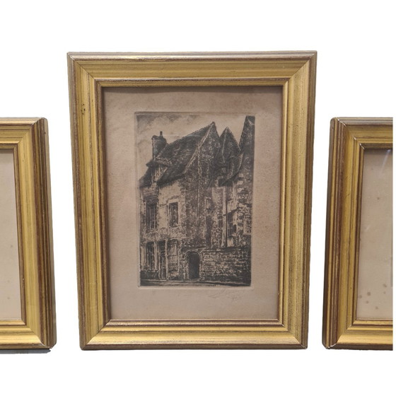 Image 1 of Tre incisioni incorniciate di S. Young, della prima metà del XX secolo. Una serie di tre splendide incisioni con immagini di cas