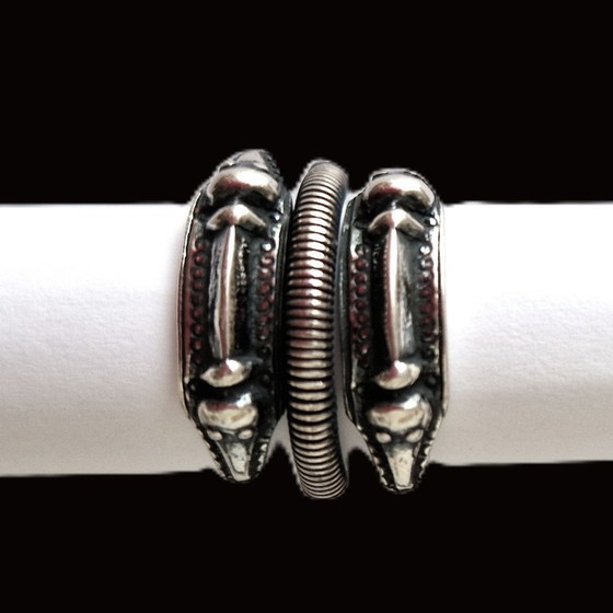 Image 1 of Bague danoise en argent avec serpents - Unique - Taille 18.5