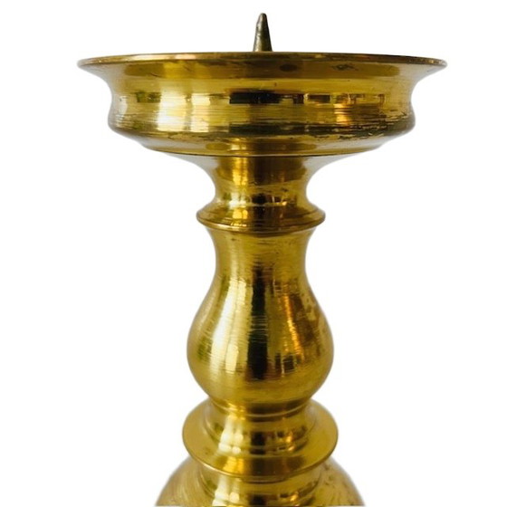 Image 1 of Antique heavy brass ball candlestick 1920's