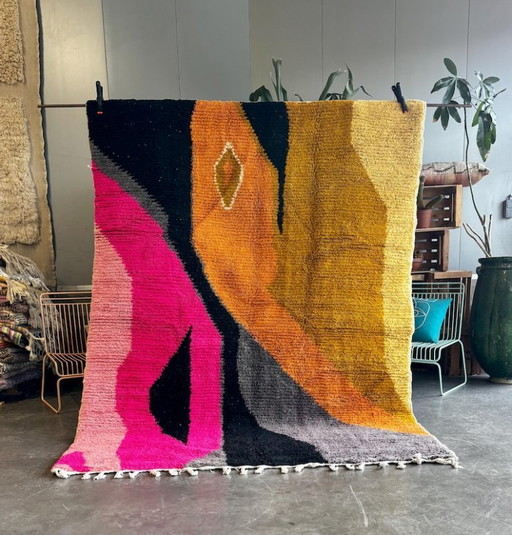 Modern Moroccan Rug Handmade Wool – Colorful Berber Area Rug 200x260 cm, Contemporary Boho Living Room Decor
