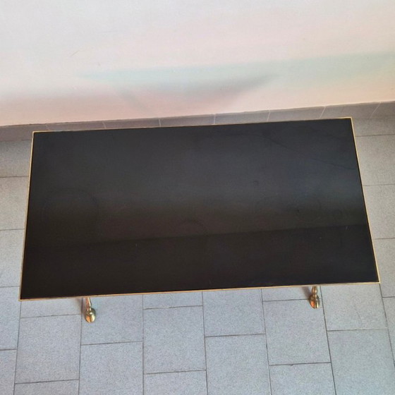 Image 1 of Vintage 1970s Maison Jansen coffee table in bronze and glass with goat's feet, 70s chic