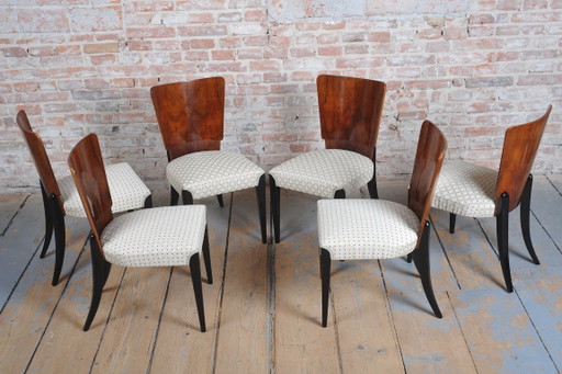 Set van zes gerestaureerde art-deco stoelen, van Halabala, UP Závody, beukenhout, Tsjechië, jaren 1930. (photo 2 of 14)