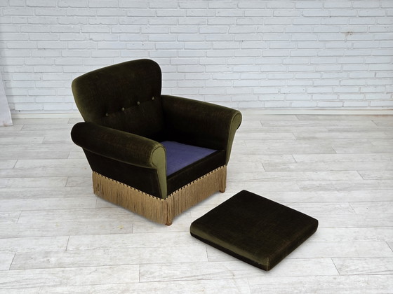 Image 1 of 1970s Danish Lounge Chair, Low, Furniture Velour, Ash Wood Legs